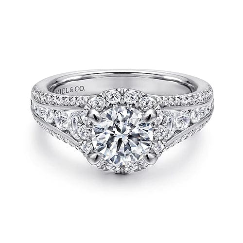0.50cts. Cushion Cut Solitaire Platinum Halo Diamond Engagement Ring J